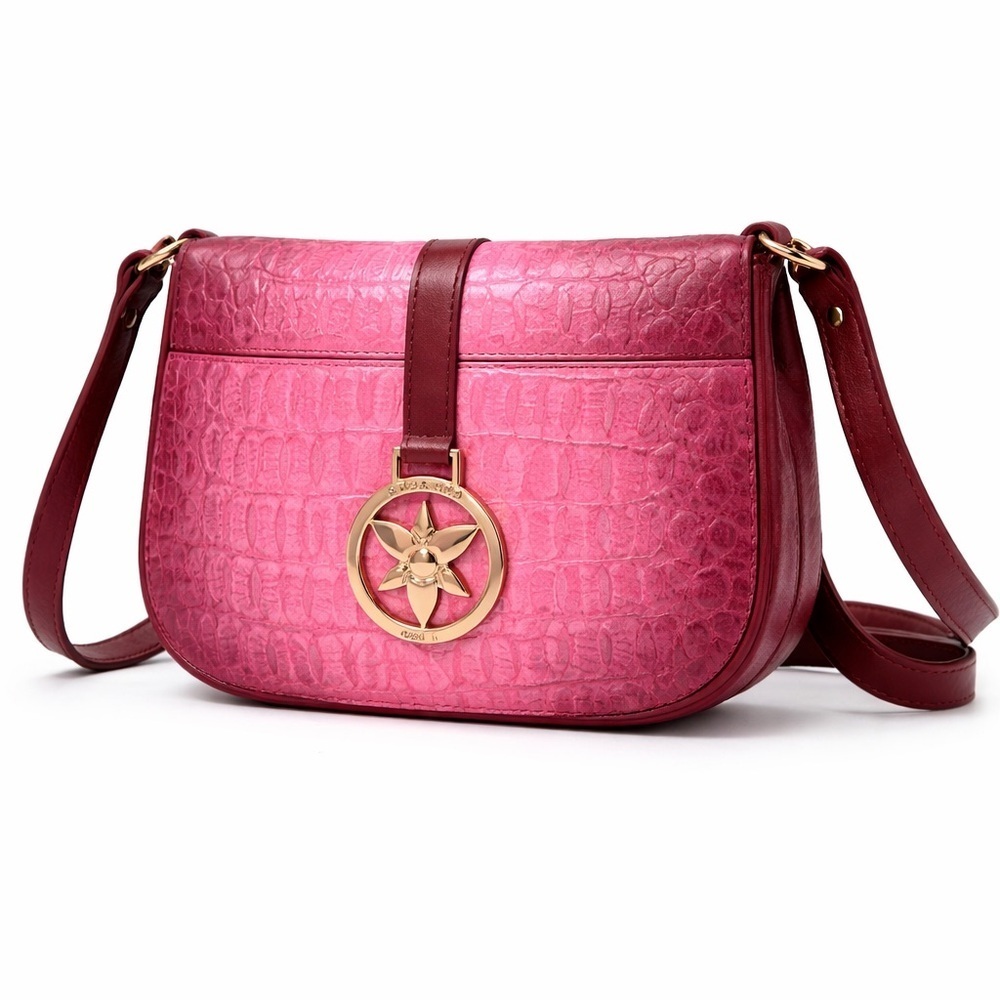 NWT Anuschka Croc Embossed Pink & Berry Leather Crossbody Bag 7486